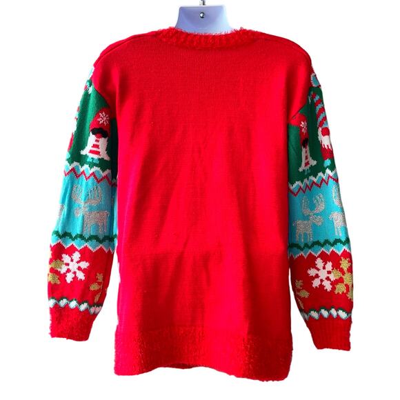Holiday Time Groovy Gnomes Ugly Christmas Cardigan Sweater Size Small - Picture 2 of 6